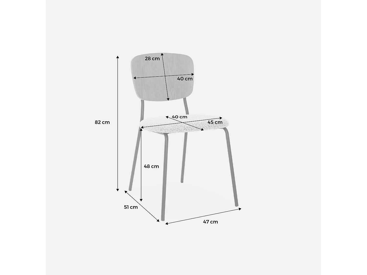 Sedie bouclé struttura in legno con gambe in metallo, set 2 , bianco