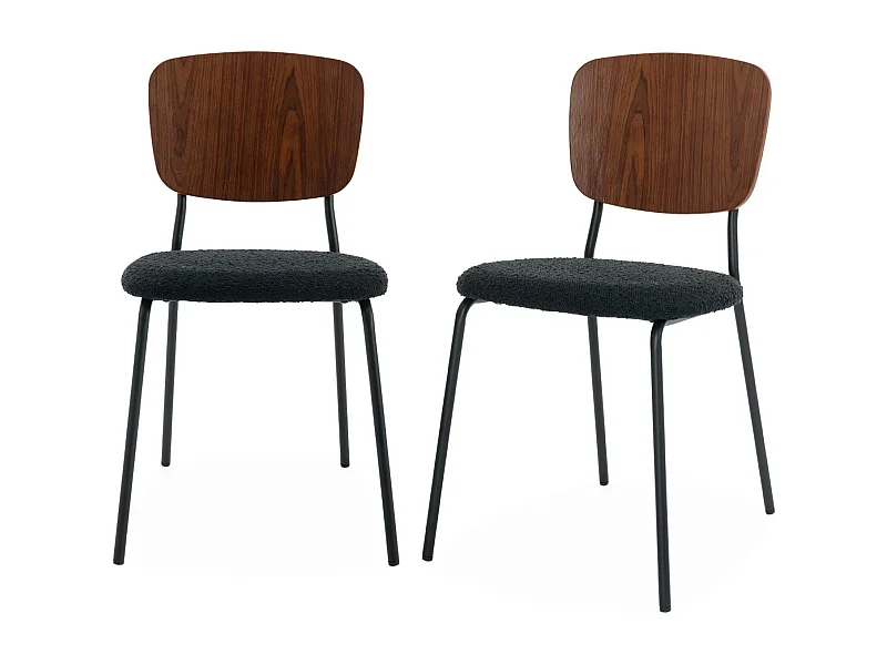 Set di 2 sedie bouclé struttura in legno con gambe in metallo, nero