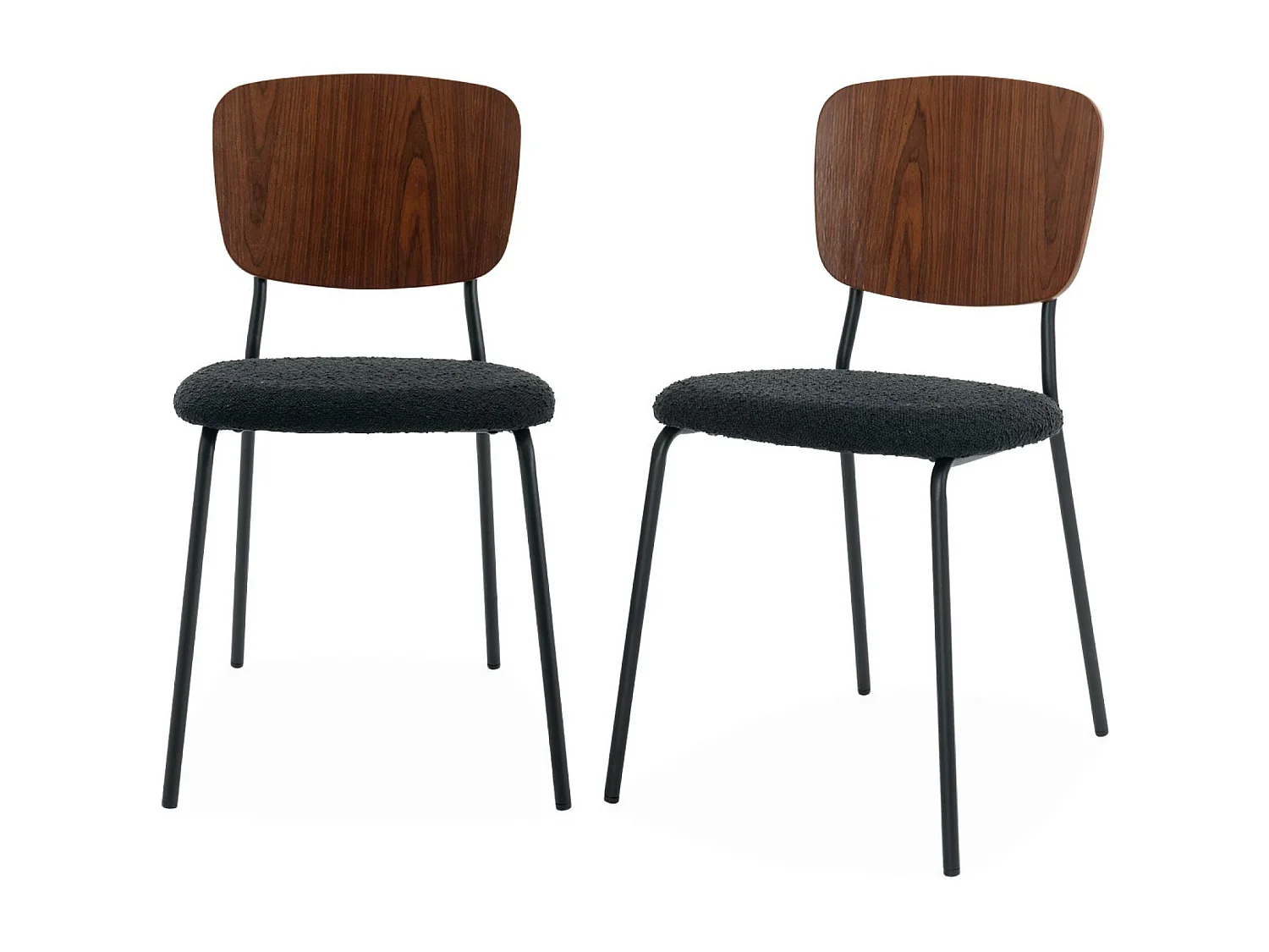 Set di 2 sedie bouclé struttura in legno con gambe in metallo, nero
