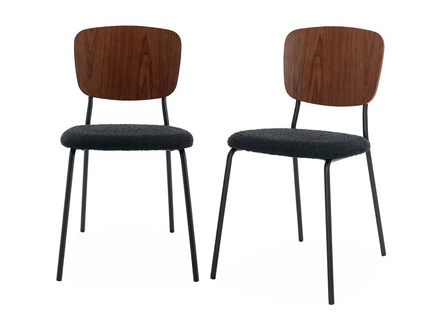 Sedie bouclé struttura in legno con gambe in metallo, set 2 , nero