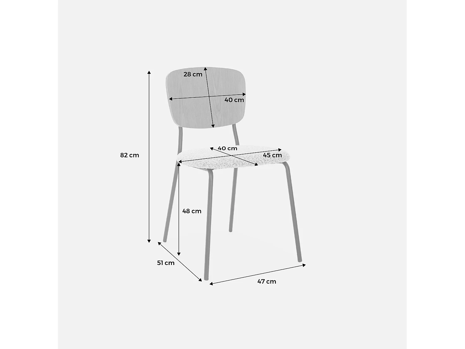 Sedie bouclé struttura in legno con gambe in metallo, set 2 , nero