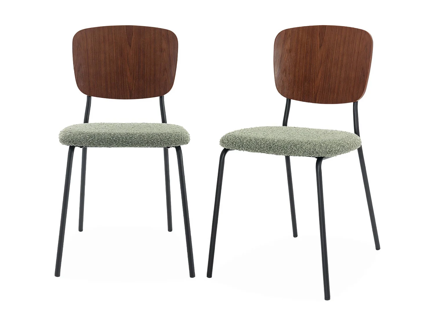 Sedie bouclé struttura in legno con gambe in metallo, set 2 , verde