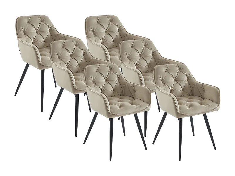 Set van 6 stoelen met armleuningen van velours en zwart metaal - Beige - MOBELIA van Pascal Morabito