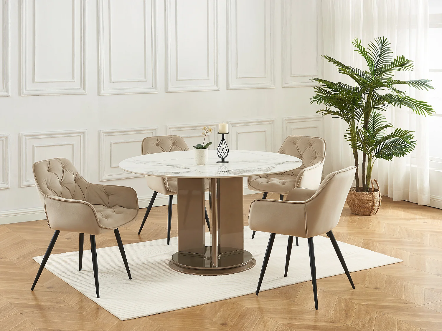 Lot de 6 chaises avec accoudoirs en velours et métal noir - Beige - MOBELIA de Pascal Morabito