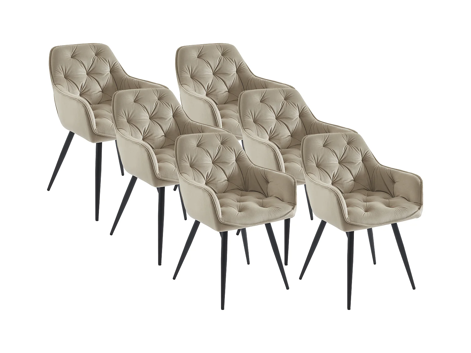 Lot de 6 chaises avec accoudoirs en velours et métal noir - Beige - MOBELIA de Pascal Morabito