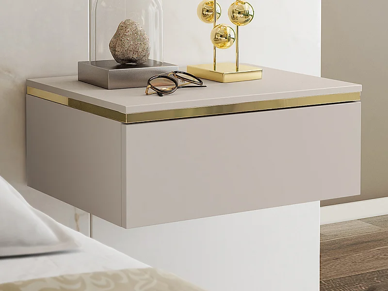 Nachttisch hängend mit 1 Schublade - Beige & Goldfarben - VUKIA von Pascal Morabito