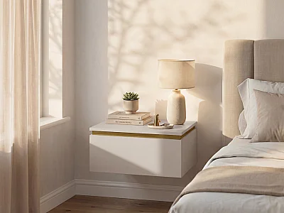 Hangend nachtkastje met 1 lade - Beige en goudkleurig - VUKIA