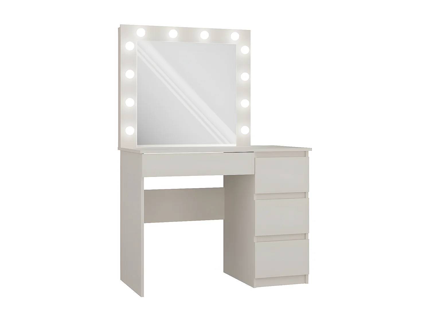 CAROL - Coiffeuse avec miroir + éclairage LED beige - 4 tiroirs - 98x76x51cm - Bureau