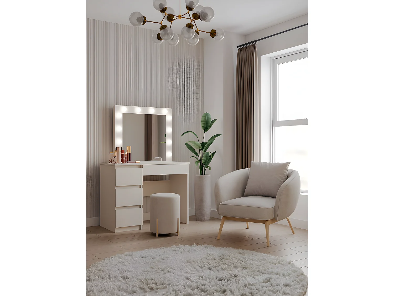 Toaletka | Lustro LED Marina | Biurko Mijas Lewe|  Kaszmir | 98x51x146 | 4 Szuflady