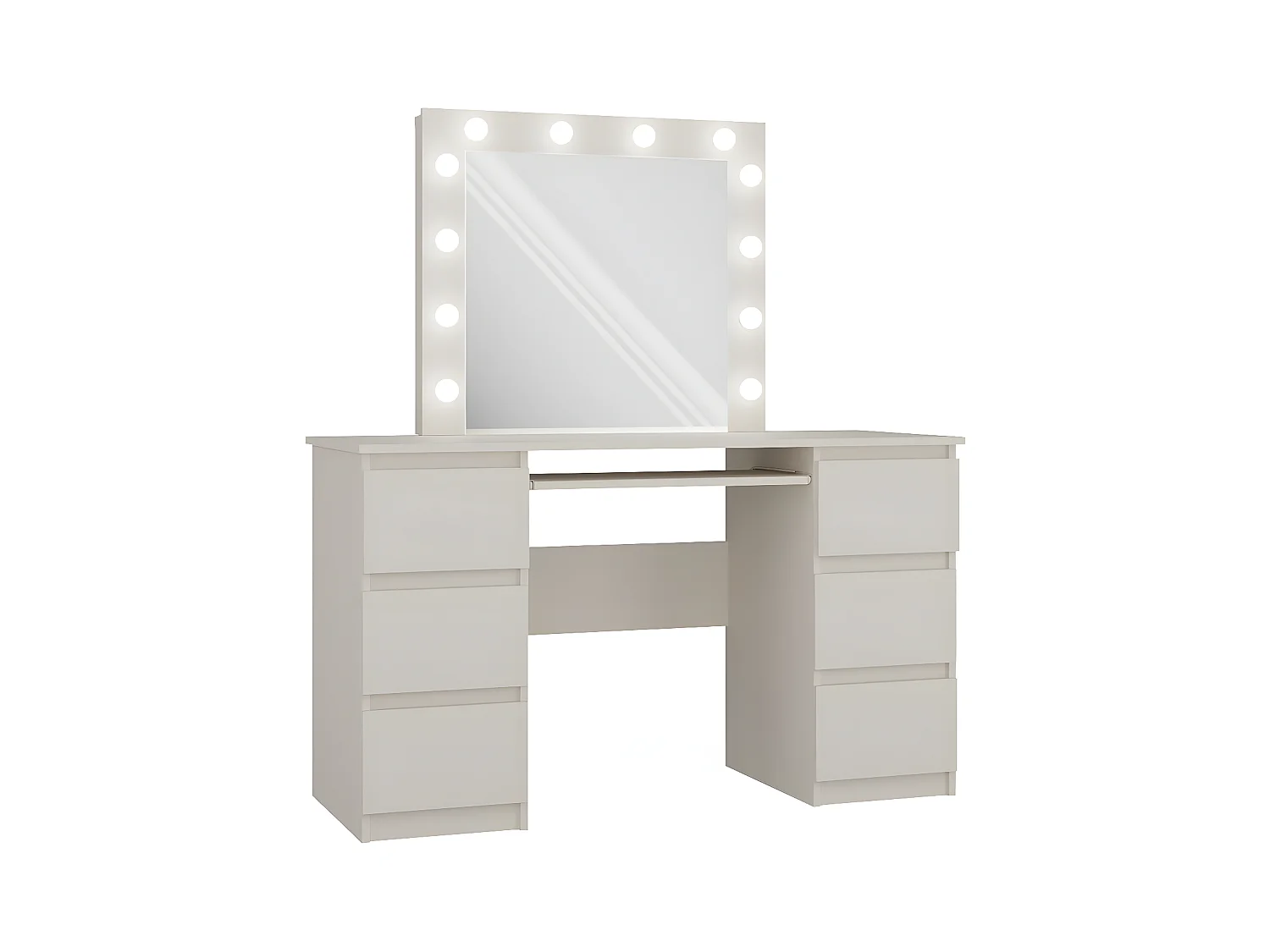 MARINA - Coiffeuse 6 tiroirs avec miroir et éclarirage LED - Beige