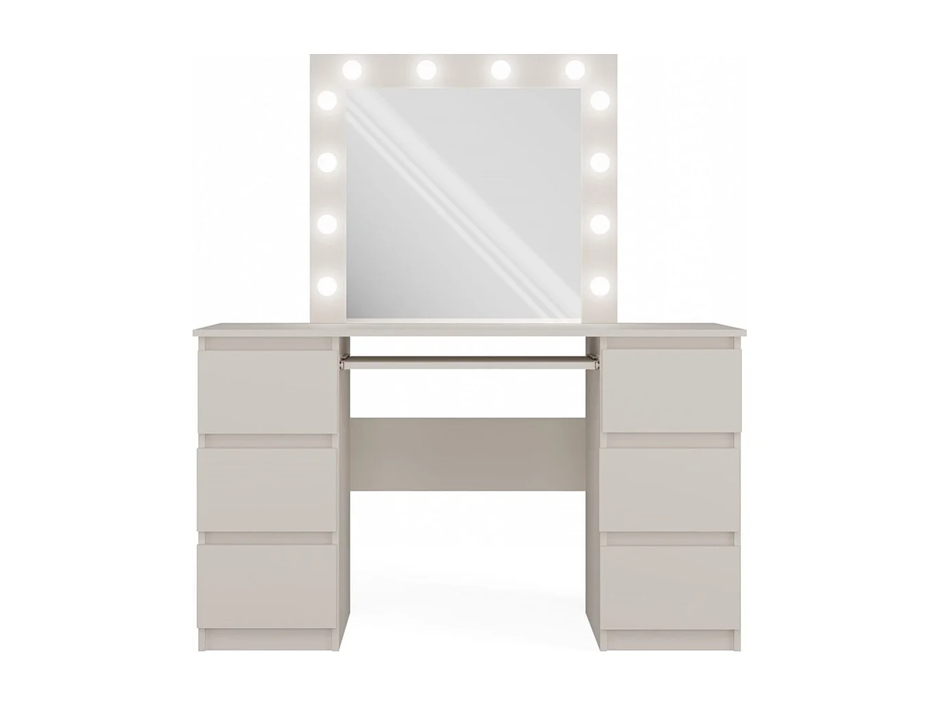 MARINA - Coiffeuse 6 tiroirs avec miroir et éclarirage LED - Beige