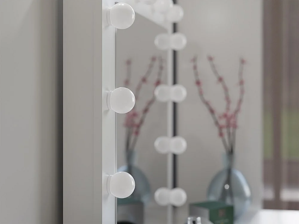 MARINA - Coiffeuse 6 tiroirs avec miroir et éclarirage LED - Beige