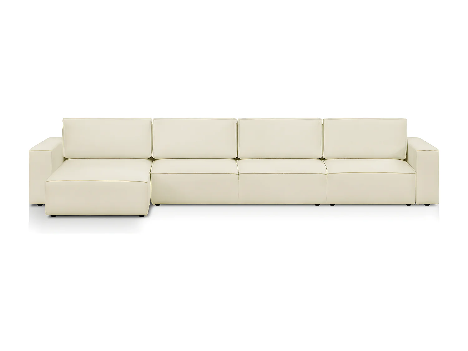 Canapé d'angle modulable réversible convertible 7 places avec coffre de rangement en tissu bouclé écru - Harper Mod