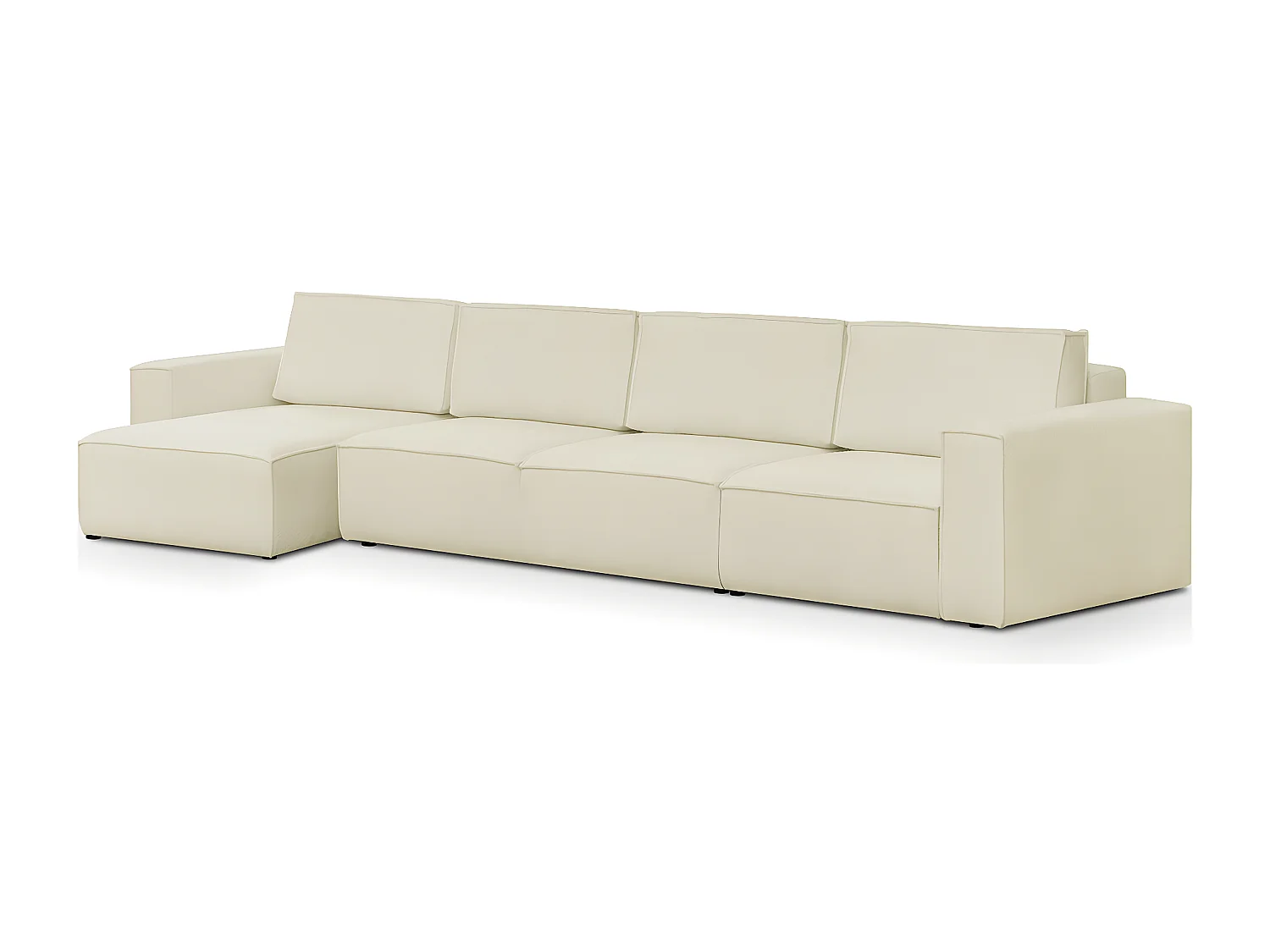 Canapé d'angle modulable réversible convertible 7 places avec coffre de rangement en tissu bouclé écru - Harper Mod