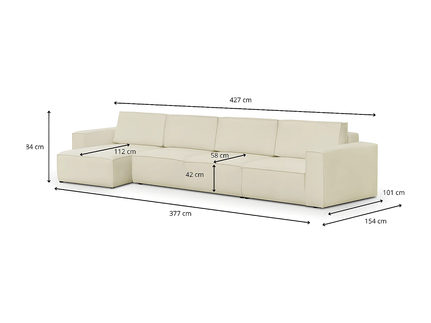 Canapé d'angle modulable réversible convertible 7 places avec coffre de rangement en tissu bouclé écru - Harper Mod