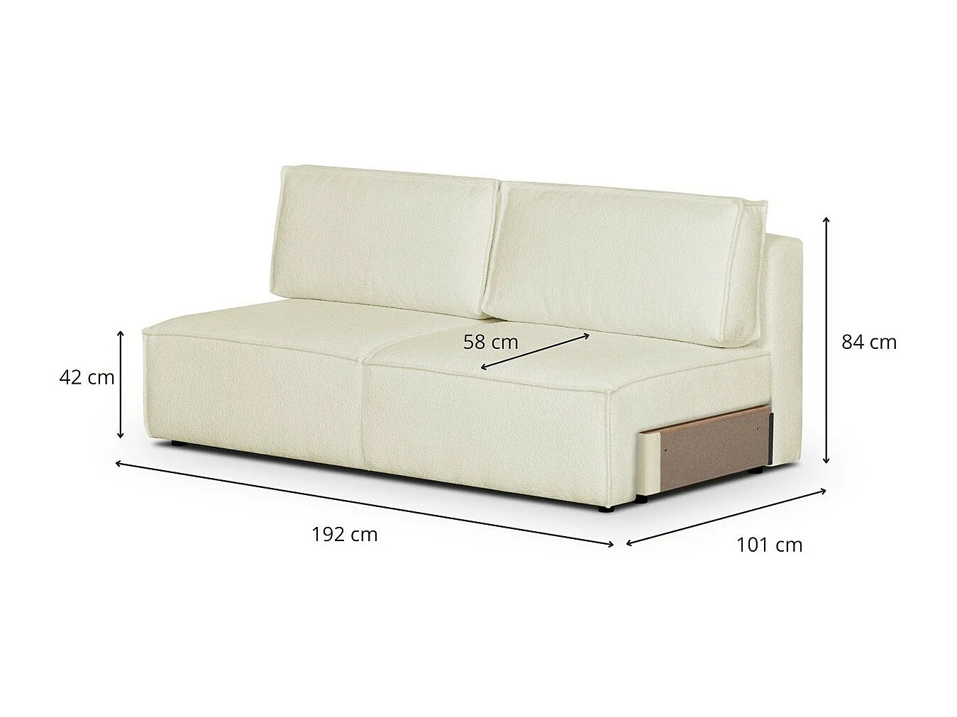 Module canapé convertible 2 places avec coffre de rangement en tissu bouclé écru - Harper Mod