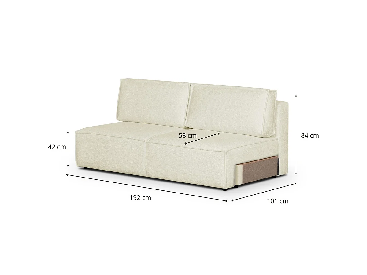 Module canapé convertible 2 places avec coffre de rangement en tissu bouclé écru - Harper Mod