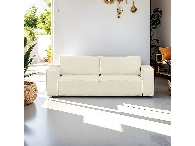 Canapé modulable 3 places en tissu bouclé écru - Harper Mod