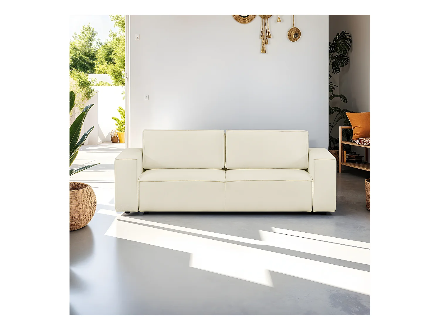 Canapé modulable 3 places en tissu bouclé écru - Harper Mod