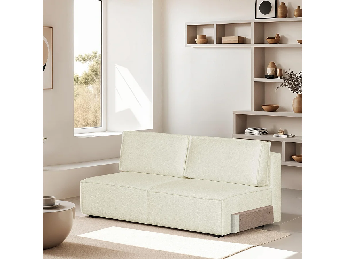 Module canapé 2 places en tissu bouclé écru - Harper Mod