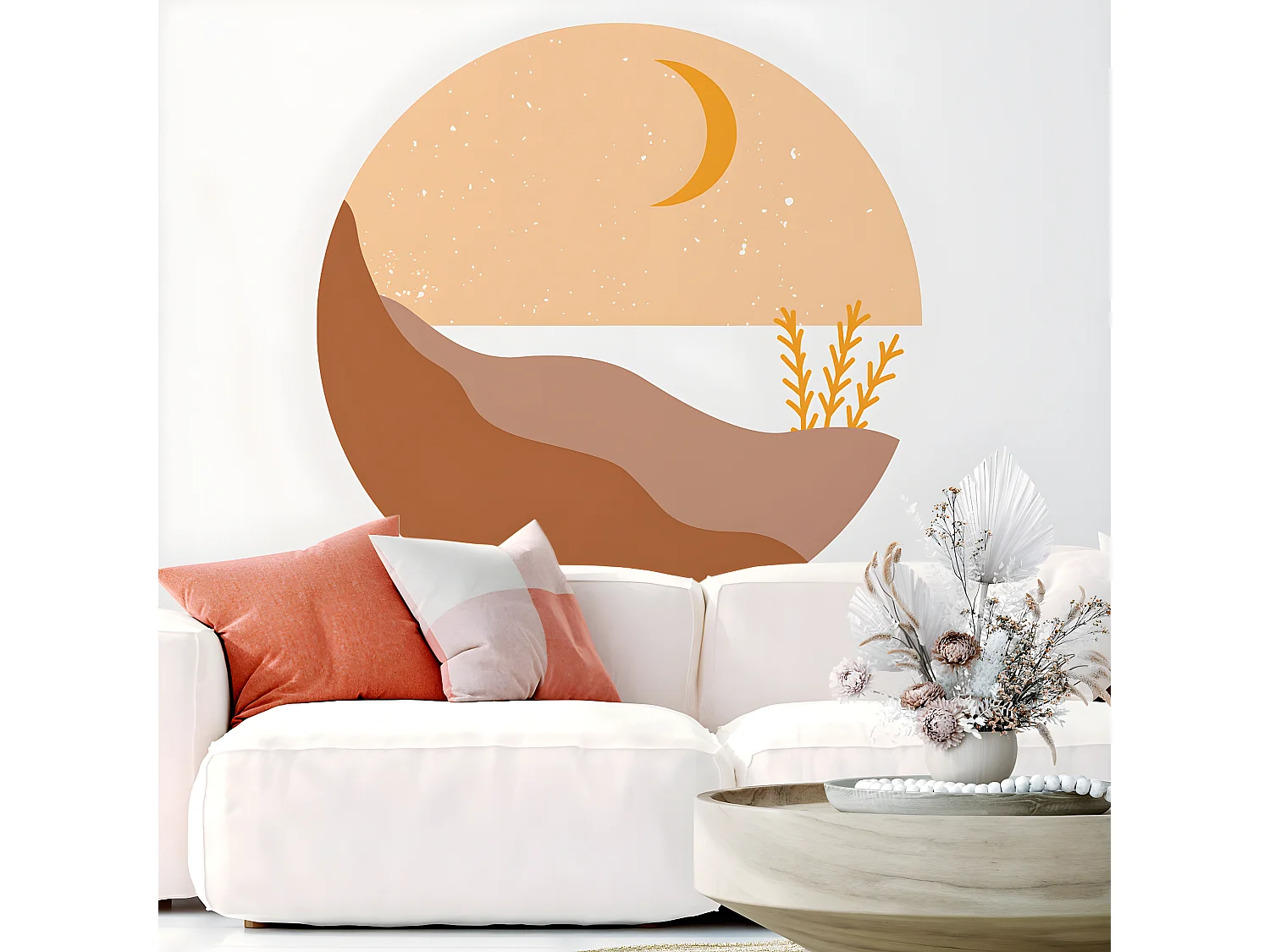 Papier peint intissé pré-encollé fresques géantes - ROND BORD DE MER BEIGE - 120x120cm