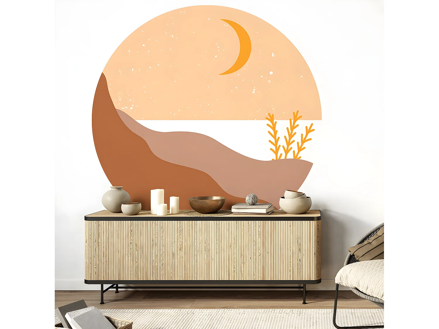 Papier peint intissé pré-encollé fresques géantes - ROND BORD DE MER BEIGE - 120x120cm