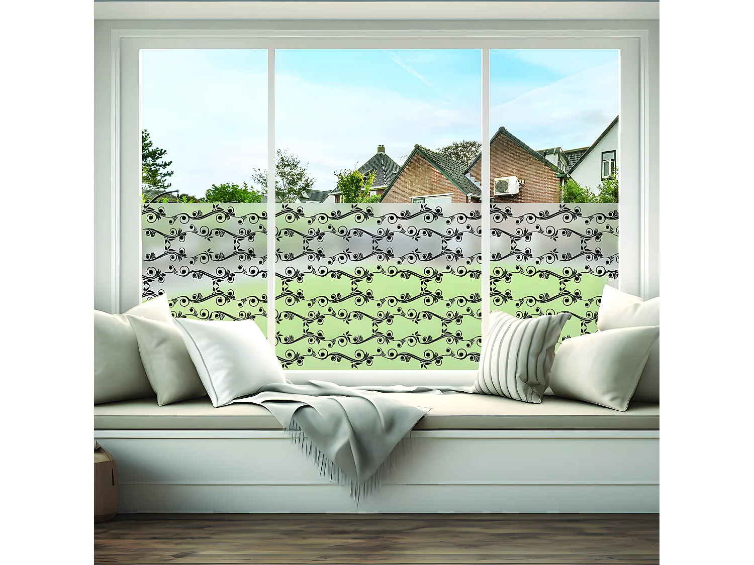 Film Fenêtre Anti Regard Occultant - MOTIF BAROQUE LONG - Stickers pour Vitres & Porte de Douche - 40X200cm