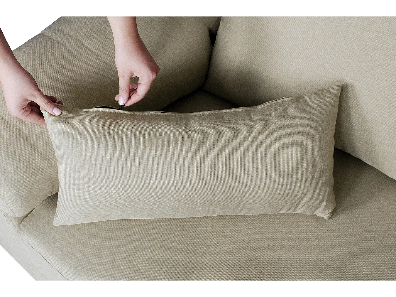 Divano angolare 3 posti con chaise longue destra tessuto beige - Washington