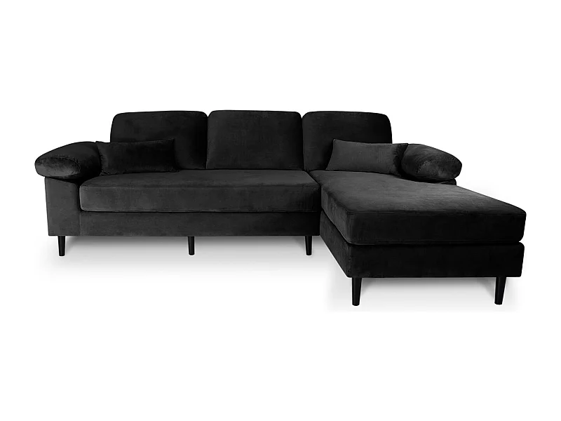 Divano angolare 3 posti con chaise longue destra velluto nero - Washington