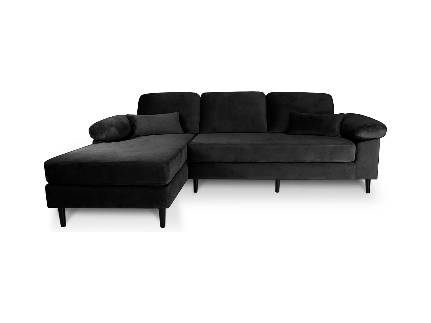 Divano angolare 3 posti con chaise longue sinistra velluto nero - Washington