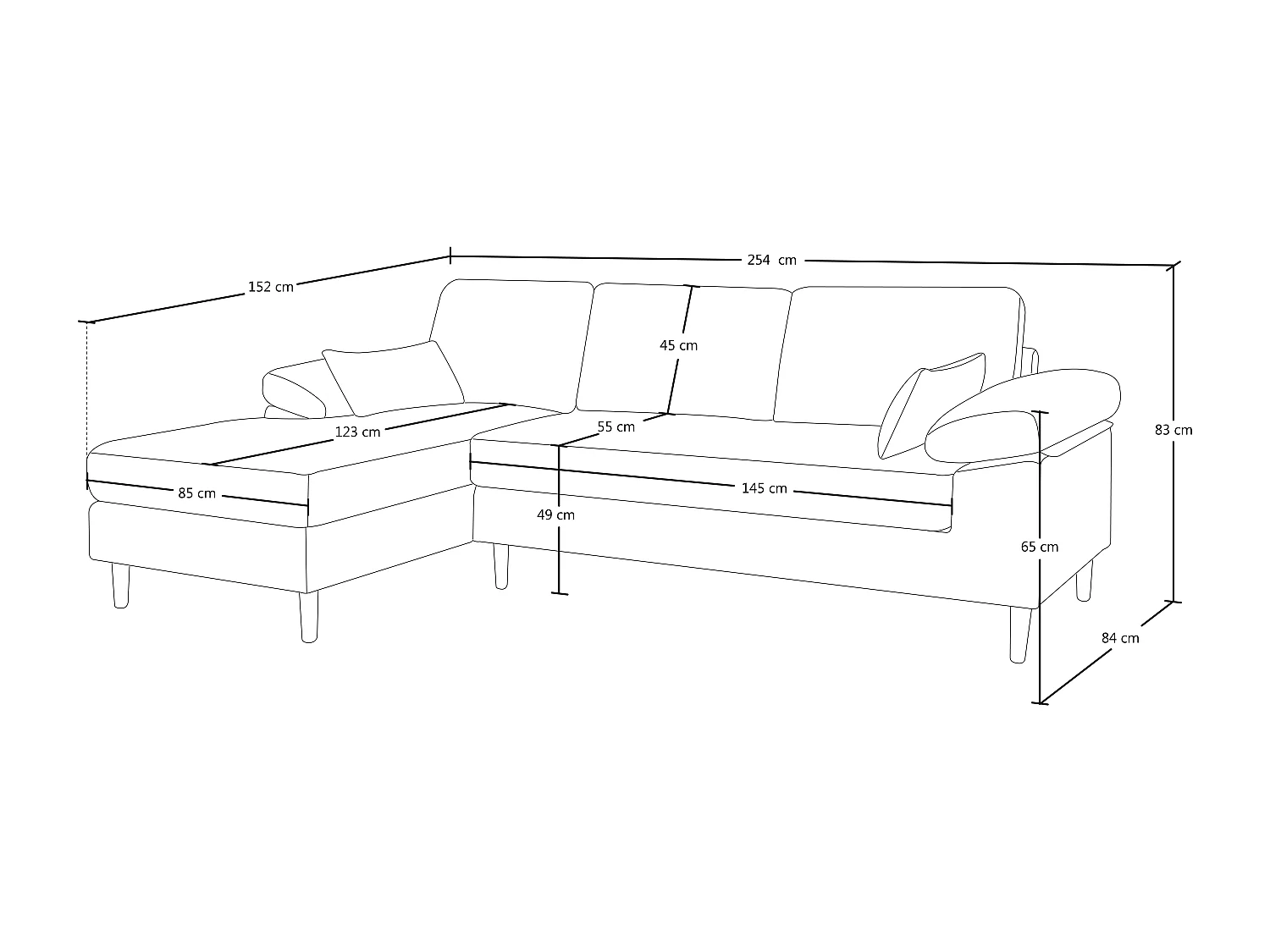 Divano angolare 3 posti con chaise longue sinistra velluto nero - Washington