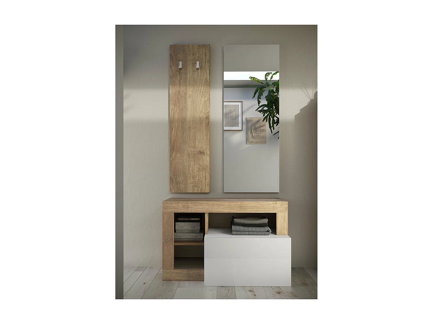 SET 3 stuks met klein meubel, wandkapstok en spiegel Hamburg - H165 cm