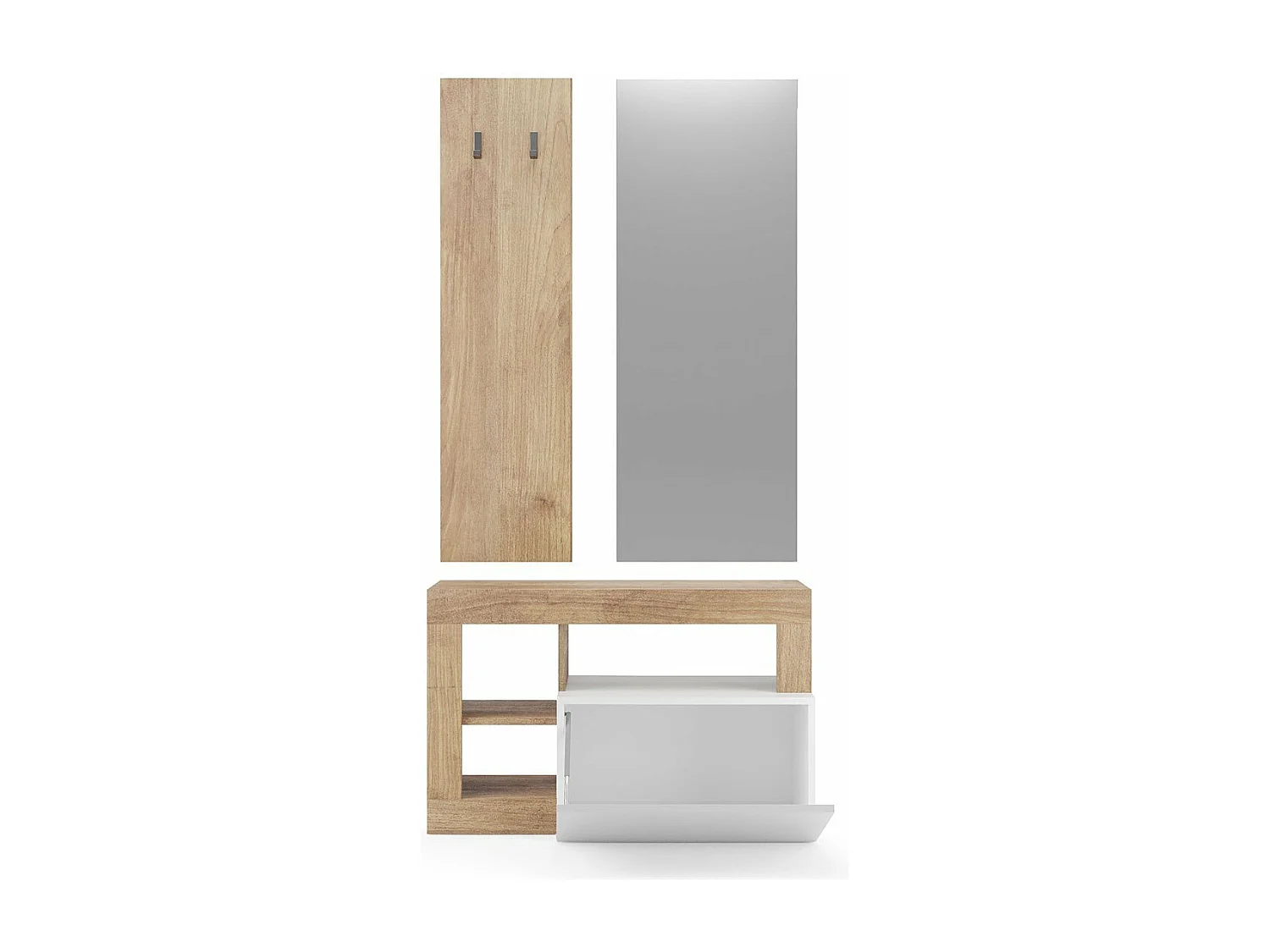 Meuble d'entrée avec porte manteau et miroir Hamburg - H165 cm