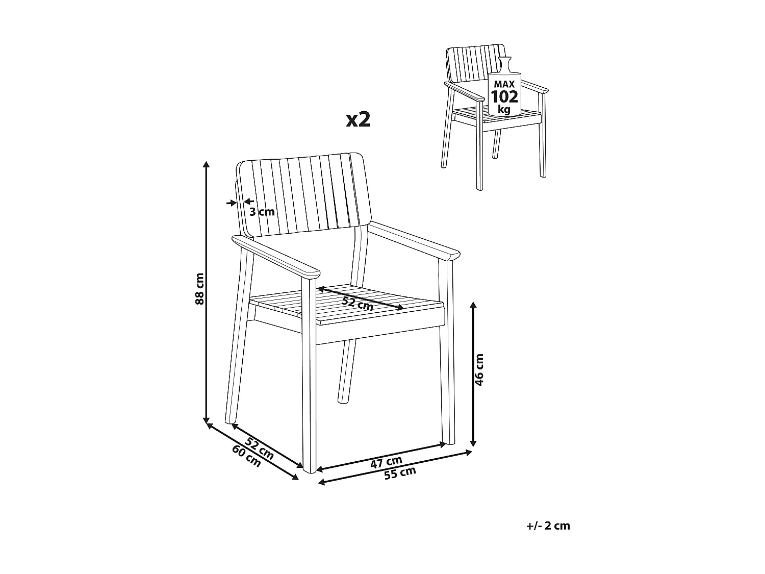 Lot de 2 chaises de jardin AGELLO Acacia Marron