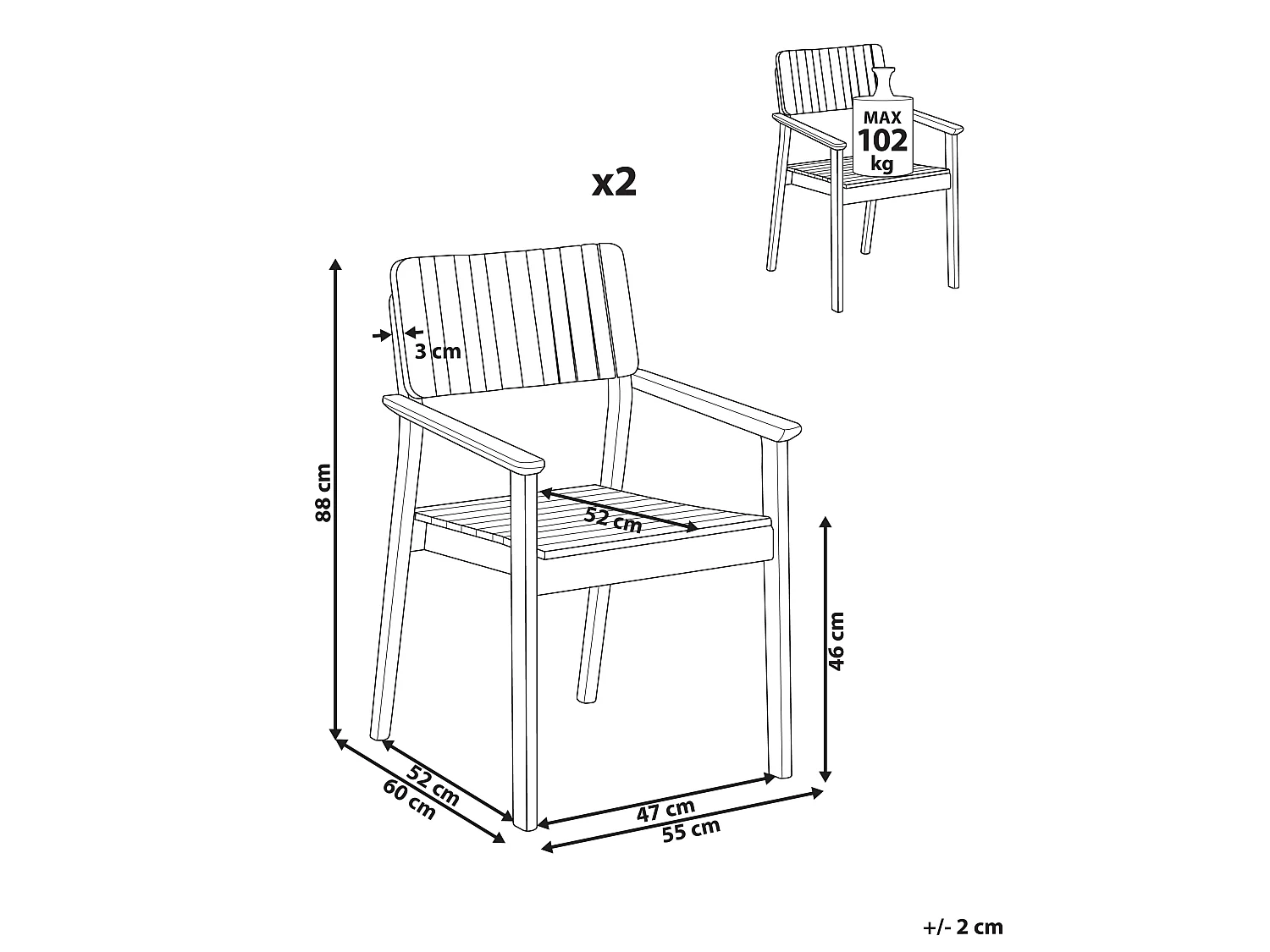 Lot de 2 chaises de jardin AGELLO Acacia Marron