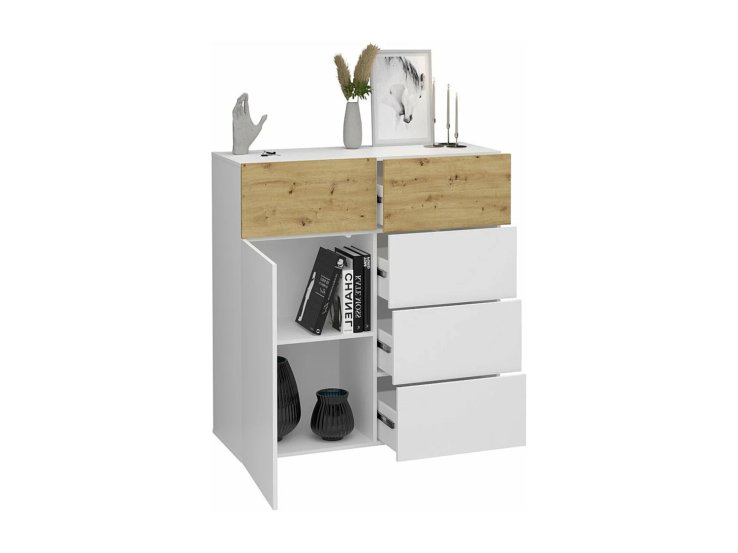 Buffet 1 porte 5 tiroirs Belm 1 - L109 x H115 cm