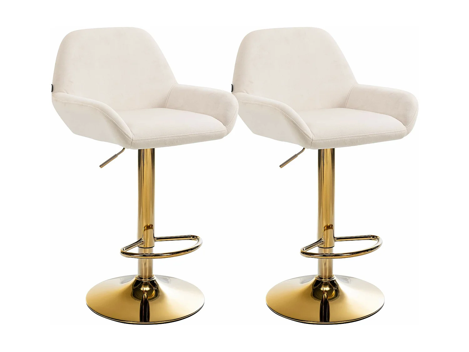 Lot de 2  Tabouret de bar - Velours & Métal - Crème - Braga