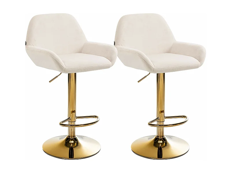 Lot de 2  Tabouret de bar - Velours & Métal - Crème - Braga