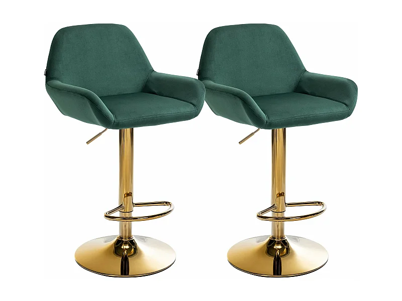 Lot de 2  Tabouret de bar - Velours & Métal - Vert foncé - Braga