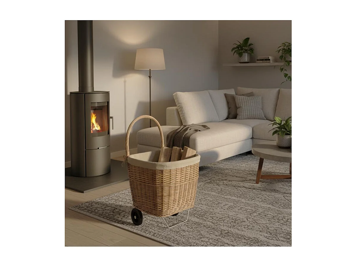 Chariot à bûches en osier Vieilli