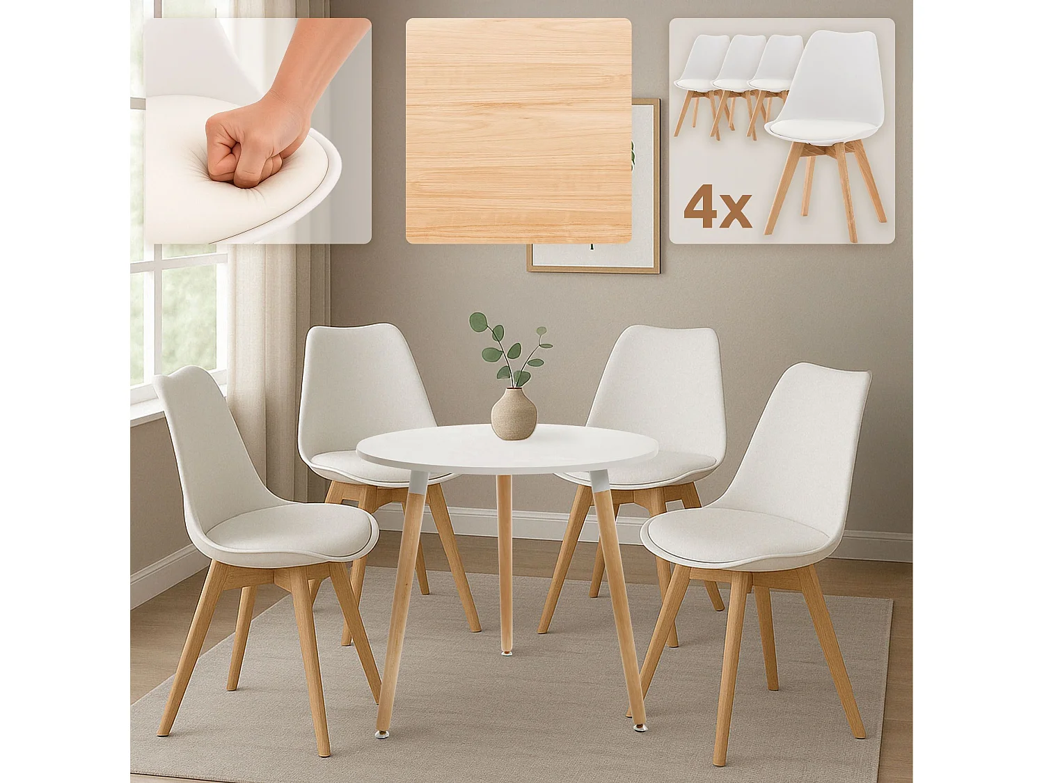 Essgruppe - Tisch + 4 Stühle - Lansgar