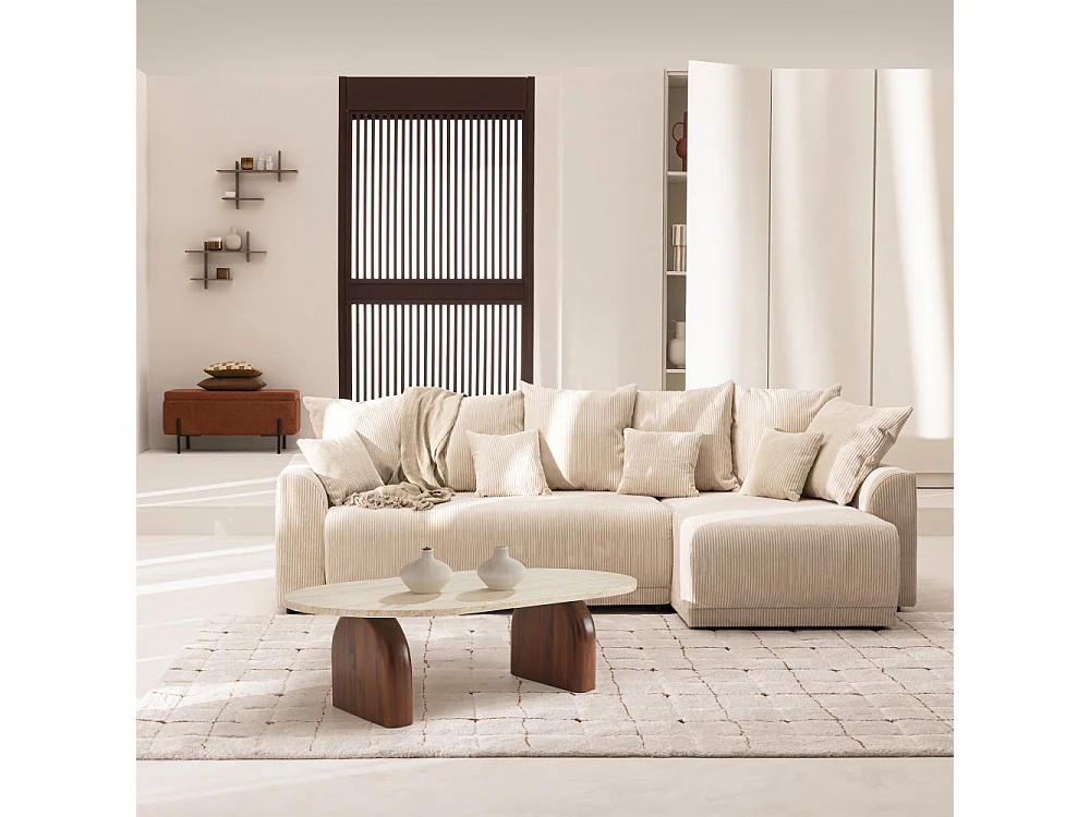 Lipali - Table basse en effet travertin et bois 100x60cm - Beige