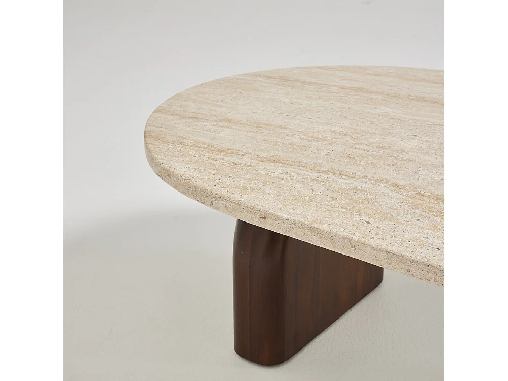 Lipali - Table basse en effet travertin et bois 100x60cm - Beige