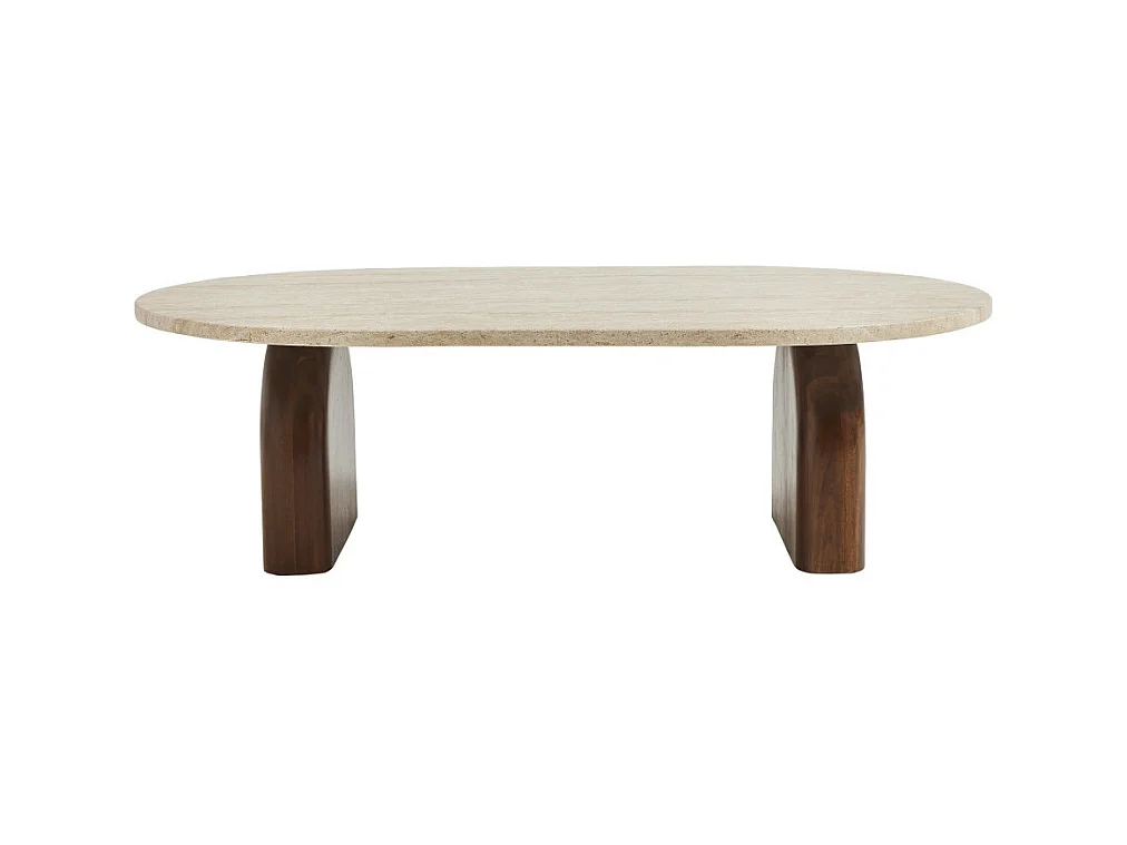 Lipali - Table basse en effet travertin et bois 100x60cm - Beige