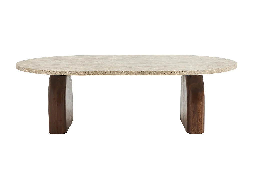 Lipali - Table basse en effet travertin et bois 100x60cm - Beige