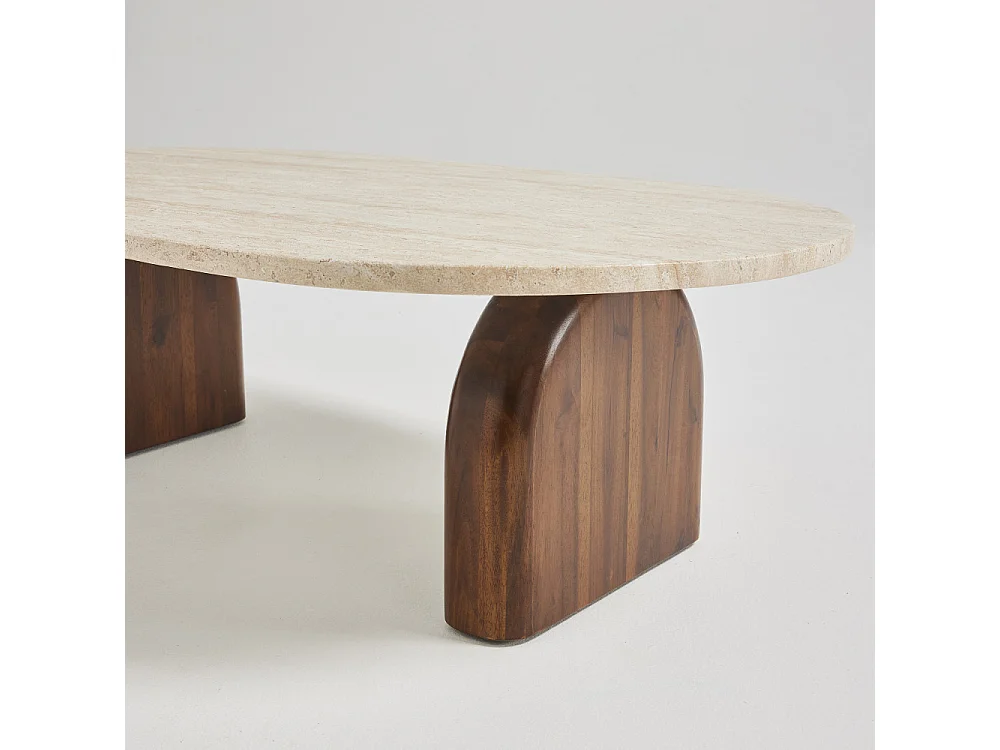 Lipali - Table basse en effet travertin et bois 100x60cm - Beige