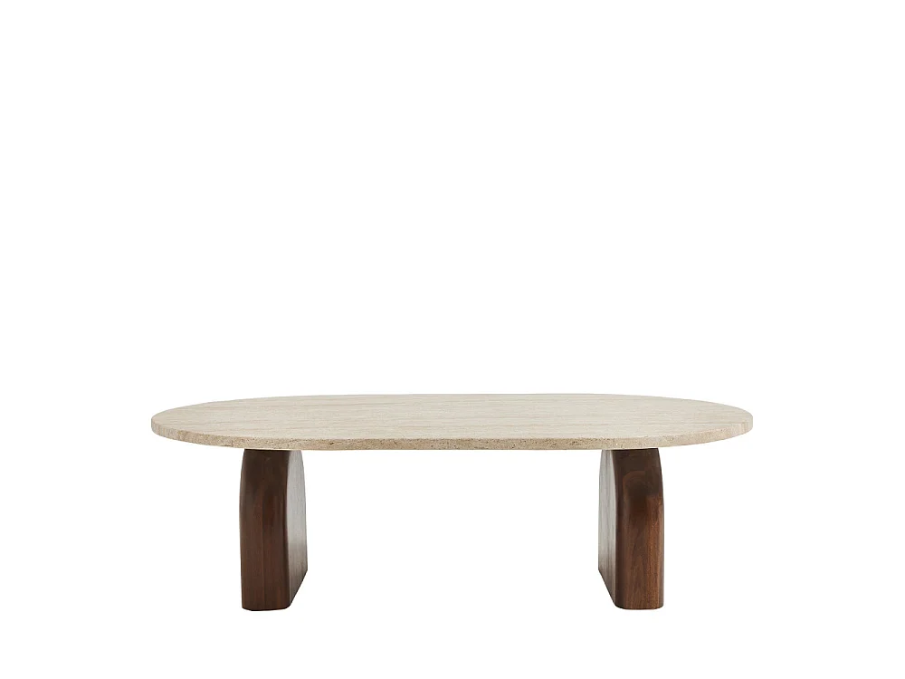 Lipali - Table basse effet travertin et bois 100x60cm - Beige