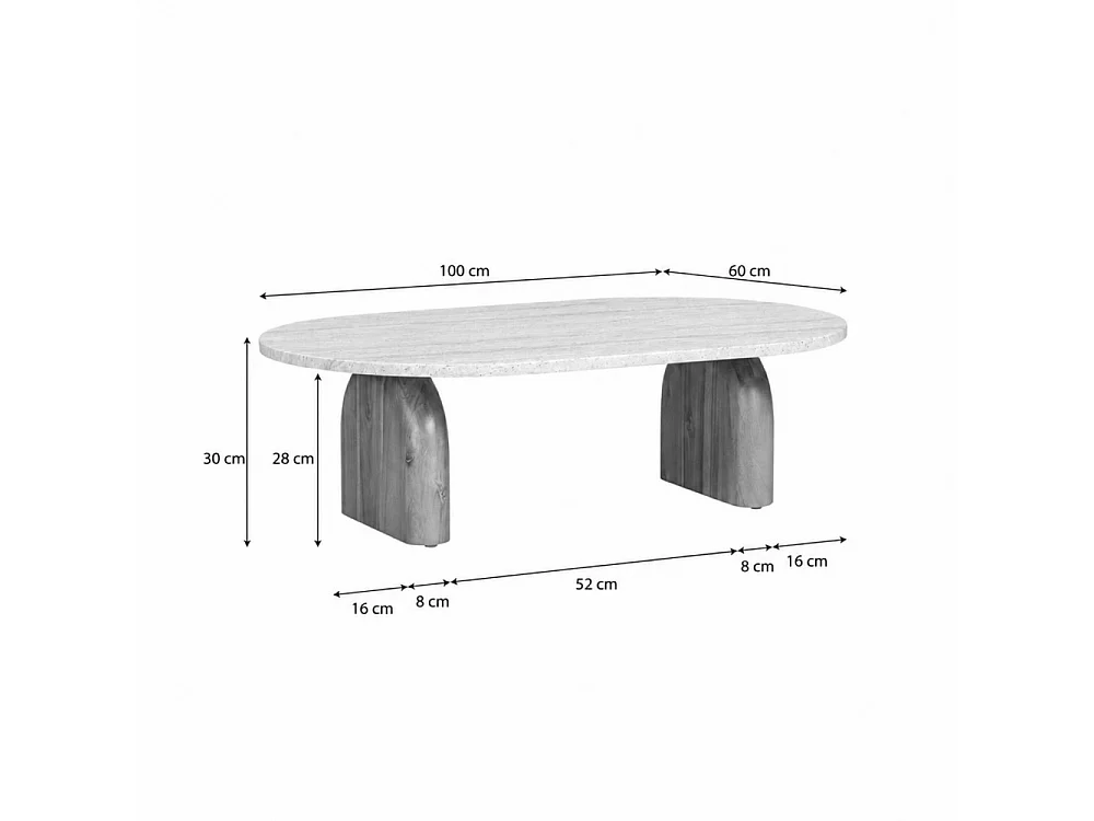 Lipali - Table basse effet travertin et bois 100x60cm - Beige