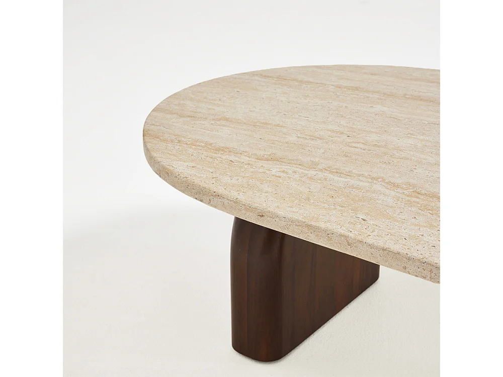 Lipali - Table basse effet travertin et bois 100x60cm - Beige