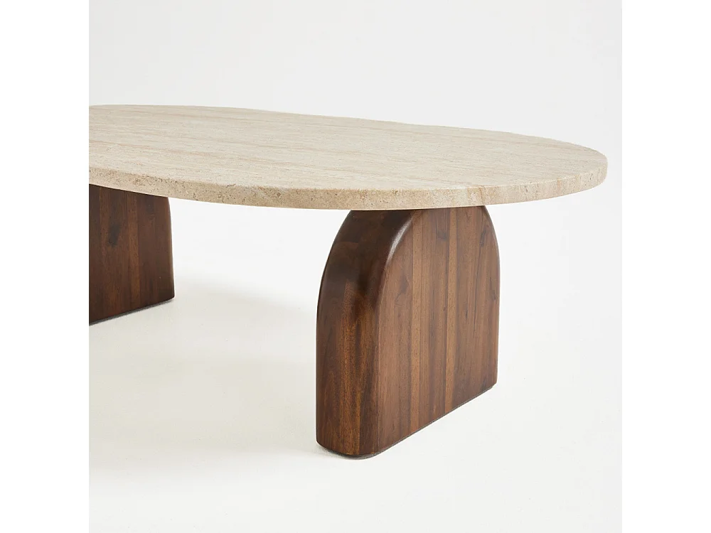 Lipali - Table basse effet travertin et bois 100x60cm - Beige